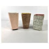 Shawnee Pottery, three vases, two with woven