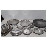 Metalwares, silverplate trays, servers, etc., in