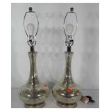 2 glass lamps with metalic splatter paint,