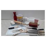 Kitchenwares,  knives, utensils, rolling pin,
