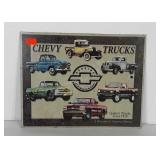 Metal Chevy Trucks sign. Measures 16x12 inches.
