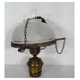 Hanging light fixture with etched frosted glass