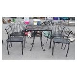 5pc Outdoor Wrought Iron Table Set, 4 Chairs, 28"