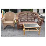 3pc Outdoor wicker Bamboo Furniture lot, well