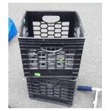 Two black plastic Milk Crates