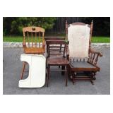 Brown furniture group: rocking chair, to dining