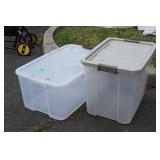 Two big plastic Storage Totes, lid damage