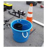 Blue poly tub, and Orange Road Safety Cone