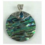 Sterling Capri blue quartz and abalone shell