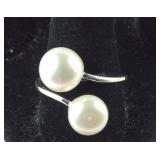Size 10 Sterling freshwater pearl bypass ring new