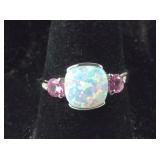Size 7 Sterling lab created milky opal and lab
