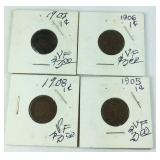 Four Indian head pennies