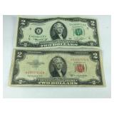 1953B red seal $2 and a 1975$2