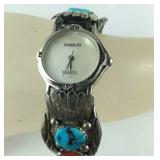 Sterling silver turquoise and coral wrist watch