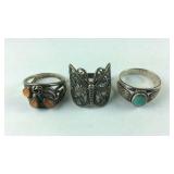 Three Sterling silver rings sizes 7.5,8,and 8.5