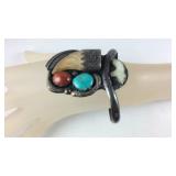 Sterling silver turquoise and coral bracelet