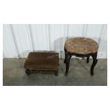 Two early stools, Queen Anne style is 2p" tall,