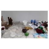 Churchill decanter, glassware, toby mug, curtain