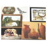 Wall art group, six pieces, including large decor