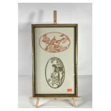 Asian styled bird papercuts, faux bamboo frame