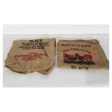 Two burlap bags with cardinal graphics. Bags are