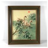 Needlework, crewel embellished fabric print,