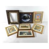 Wall art, six small prints and an early frame,