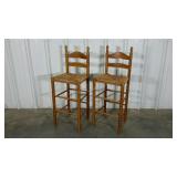 Two rush seat bar height seats, 30" to seat,