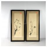 Pair of watercolor paintings, Asian styled birds