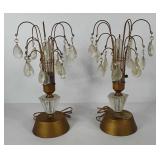 Two brass and glass Hollywood Regency style