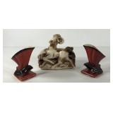 Shawnee Pottery, ram planter and two