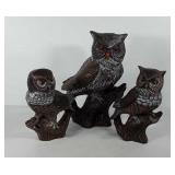 Three ceramic owls, all have damage, see pictures