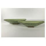 Shawnee Pottery console bowls, green confetti