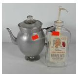 Percolator coffee pot and Watkins glass one quart