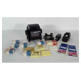 Office supplies: Rolodex, stapler, tape