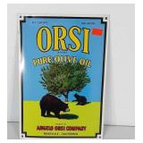 Orsi olive oil metal advertising sign. Measures