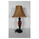 Table lamp: brown glass and metal base with