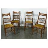Four chairs, velour padded seat, primitive carved