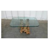 Coffee table, natural wood base, 1" thick glass