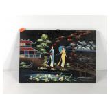 Asian garden painting on board, 20x14