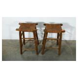 Pair of rush seat stools. 24" seat height.