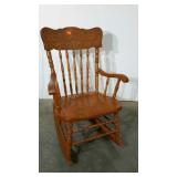 Tom Sealy Furniture, pressed back, oak rocker.