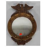 Bullseye mirror with wooden frame and eagle on