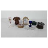 Mixed group, includes flower frogs, glass art,