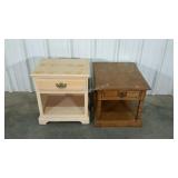 Two nightstands, light wood stand measures 18 x