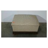 Storage ottoman, blue ticking, 18 x 27 x 16,