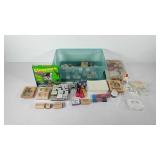 Storage tote of art supplies, includes scissors,
