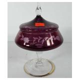 Glass pedestal covered candy dish, 11.5"