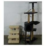 Pet steps and cat tree house, tree is 56" tall