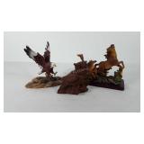 Three animal figurines, includes Eagle, Horses,